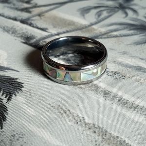 Tungsten Ring w Unique Mother-of-Pearl Inlay